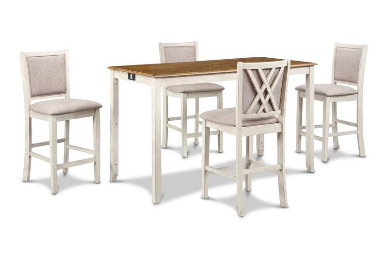 Amy 5 Pc 60" Counter Storage Table+Chairs- Bisque/Brown