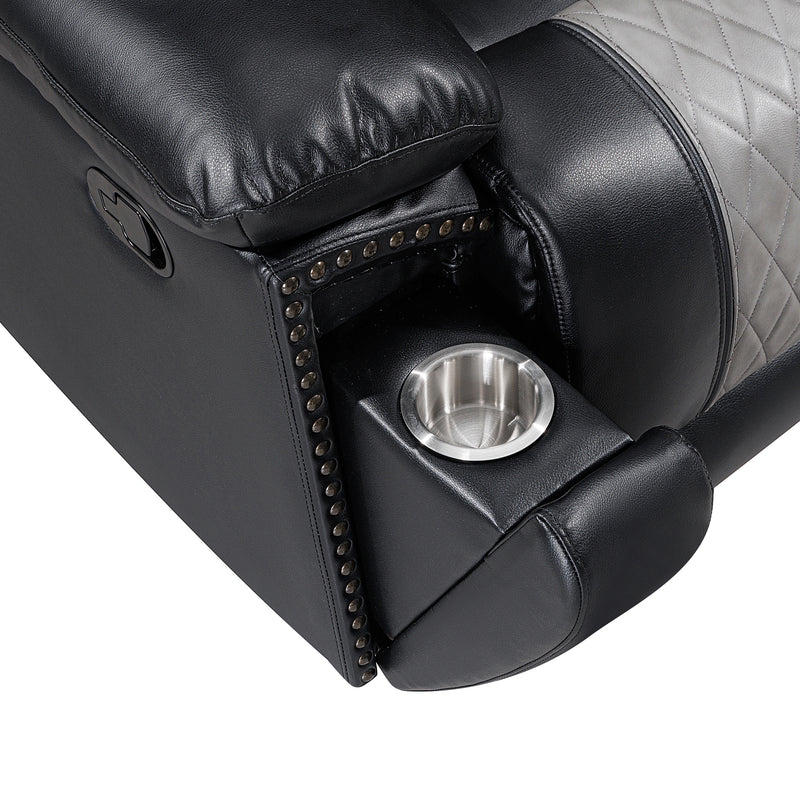 Nikko Console Loveseat W/ Dual Recliners-Black/Gray