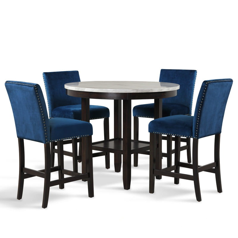 Celeste 42" Round Counter Table-Espresso/Faux Marble