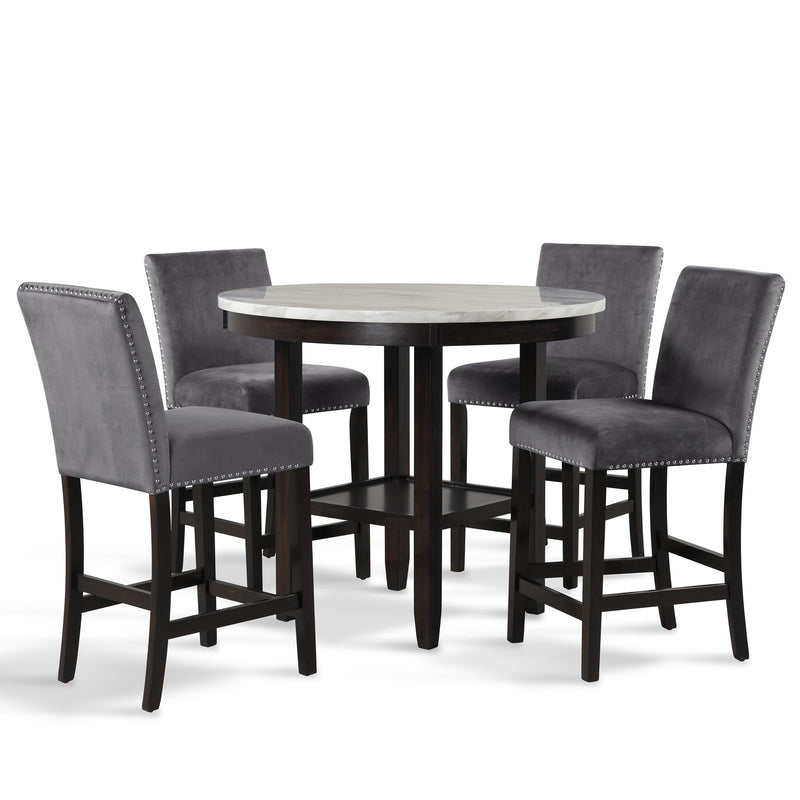 Celeste 42" Round Counter Table-Espresso/Faux Marble
