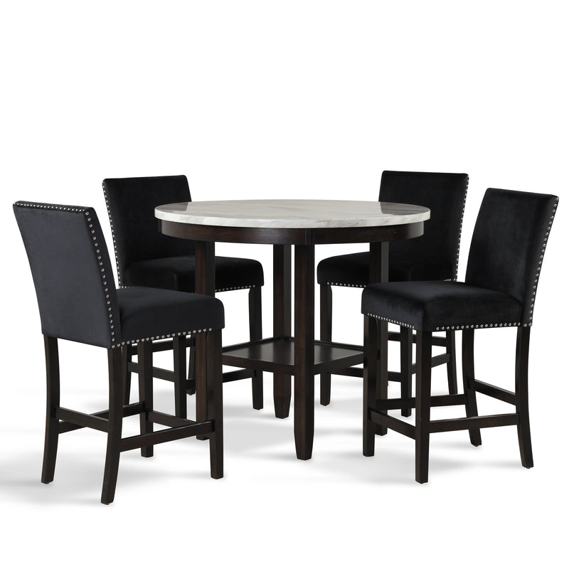 Celeste 42" Round Counter Table-Espresso/Faux Marble