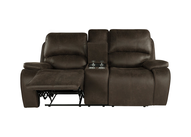 Brookings Console Loveseat W/ Dual Recliners-Brown