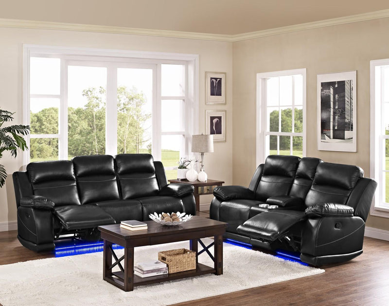 New Classic Vega Dual Recliner Console Loveseat in Premiere Black - Sims Furniture