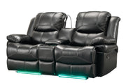 New Classic Flynn Power Console Loveseat (Lights) in Premier Black - Sims Furniture
