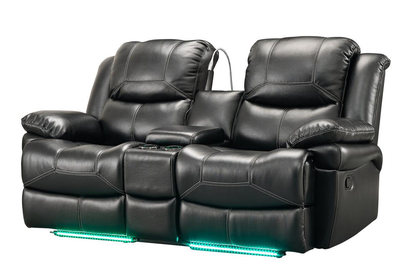 New Classic Flynn Power Console Loveseat (Lights) in Premier Black - Sims Furniture