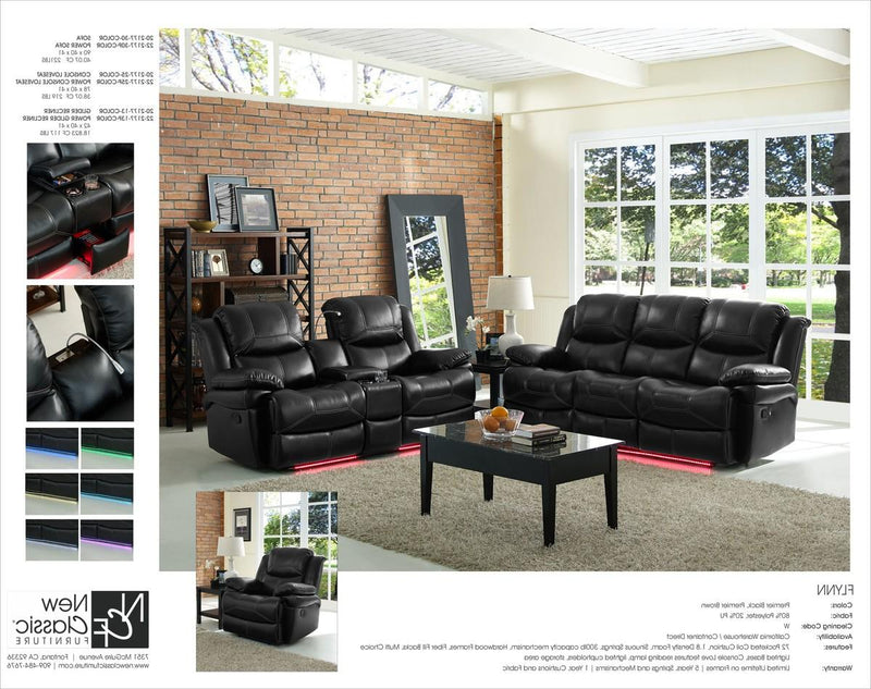 New Classic Flynn Console Loveseat (Lights) in Premier Black - Sims Furniture