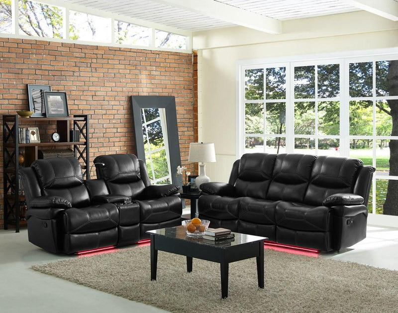 New Classic Flynn Power Console Loveseat (Lights) in Premier Black - Sims Furniture