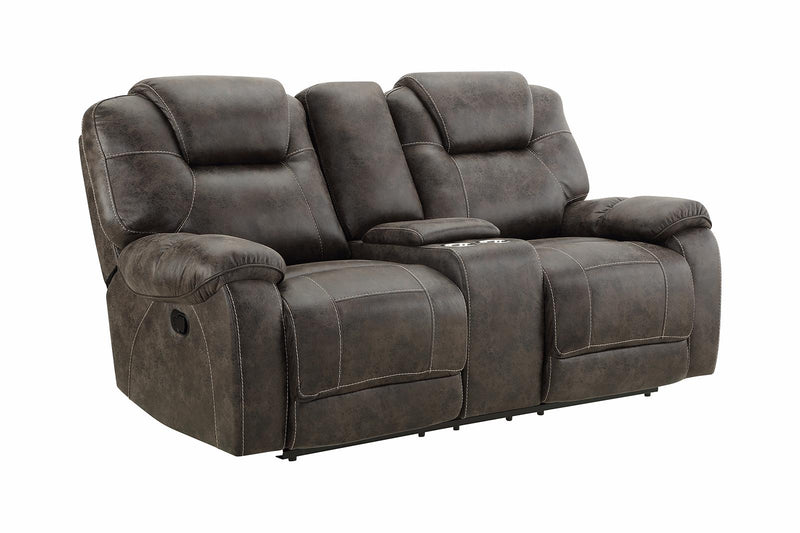 New Classic Furniture Anton Dual Recliner Console Loveseat in Chocolate - Sims Furniture