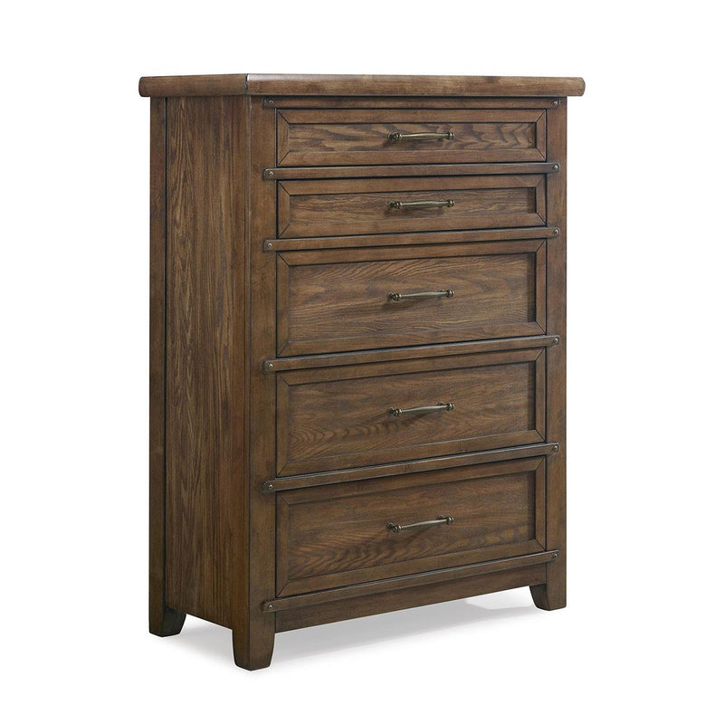 New Classic Furniture Fairfax 5 Drawer Lift Top Chest in Medium Oak - Sims Furniture