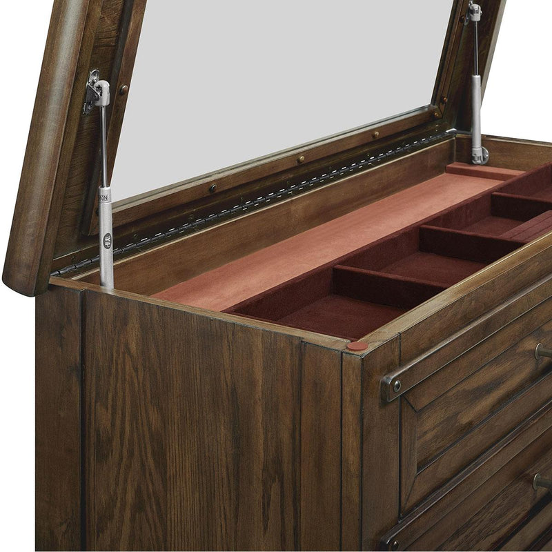 New Classic Furniture Fairfax 5 Drawer Lift Top Chest in Medium Oak - Sims Furniture