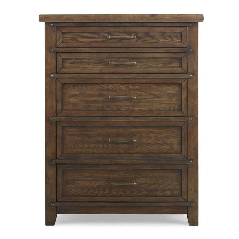 New Classic Furniture Fairfax 5 Drawer Lift Top Chest in Medium Oak - Sims Furniture