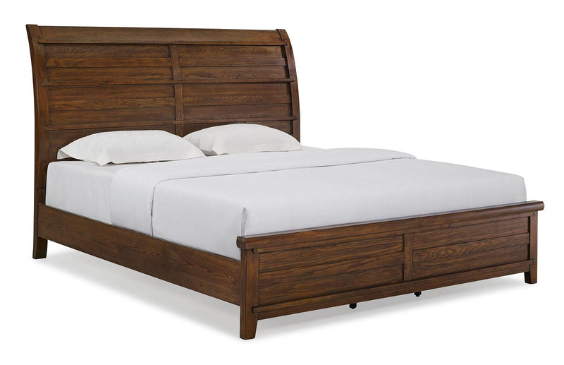 New Classic Furniture Fairfax King Panel Bed in Medium Oak - Sims Furniture