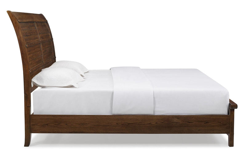 New Classic Furniture Fairfax King Panel Bed in Medium Oak - Sims Furniture
