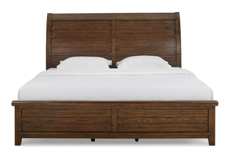 New Classic Furniture Fairfax King Panel Bed in Medium Oak - Sims Furniture
