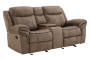New Classic Furniture Harley Glider Console Loveseat with Dual Recliners in Light Brown - Sims Furniture
