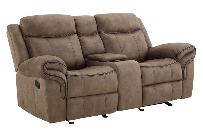 New Classic Furniture Harley Glider Console Loveseat with Power Footrest in Light Brown - Sims Furniture