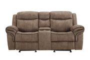 New Classic Furniture Harley Glider Console Loveseat with Dual Recliners in Light Brown - Sims Furniture