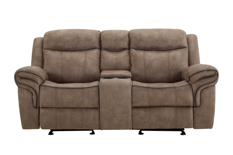 New Classic Furniture Harley Glider Console Loveseat with Power Footrest in Light Brown - Sims Furniture