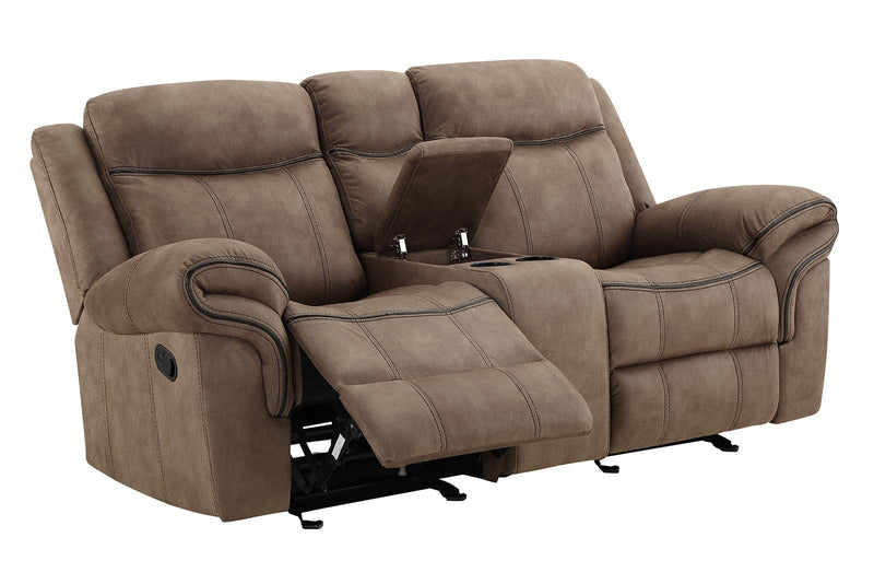 New Classic Furniture Harley Glider Console Loveseat with Dual Recliners in Light Brown - Sims Furniture