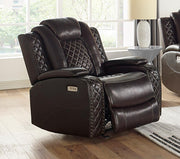 New Classic Furniture Joshua Glider Recliner with Power Headrest and Footrest in Dark Brown - Sims Furniture