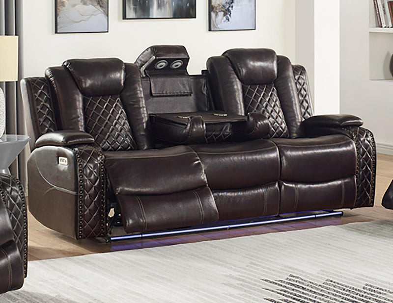 New Classic Furniture Joshua Sofa with Dual Recliner in Dark Brown - Sims Furniture