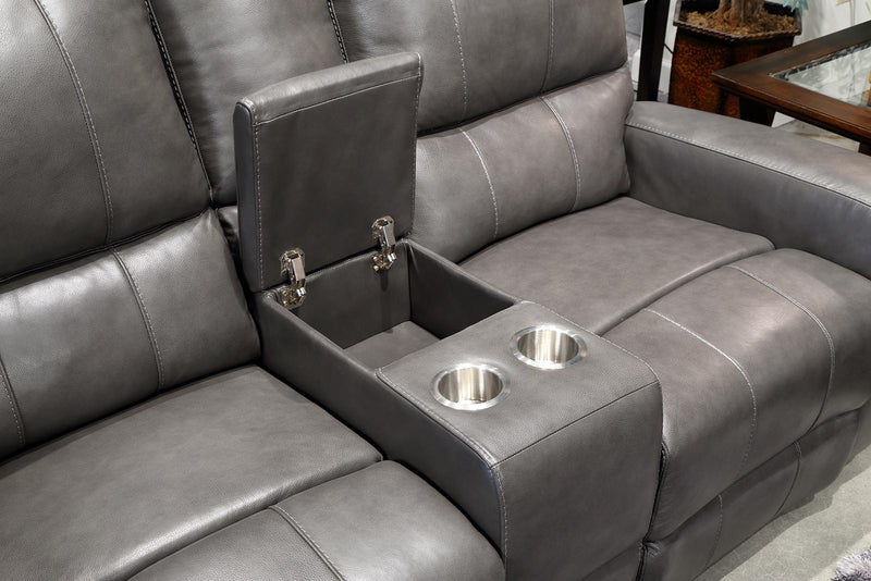 New Classic Furniture Linton Console Loveseat with Dual Recliners in Gray - Sims Furniture