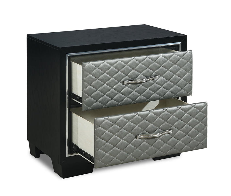 New Classic Furniture Luxor 2 Drawer Nightstand in Black/Silver - Sims Furniture