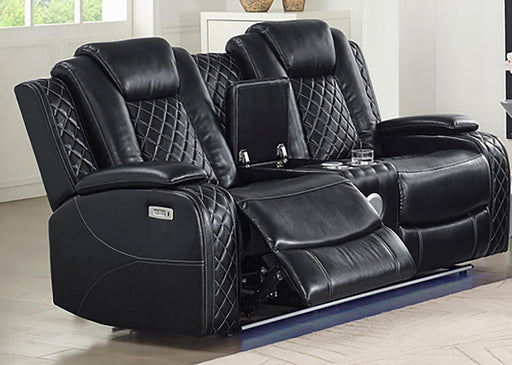 New Classic Furniture Orion Console Loveseat with Power Headrest and Footrest in Black - Sims Furniture