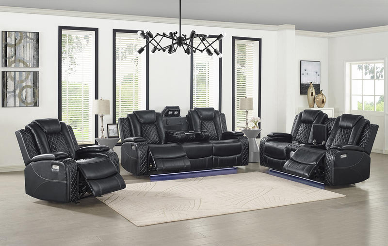 New Classic Furniture Orion Console Loveseat with Power Headrest and Footrest in Black - Sims Furniture