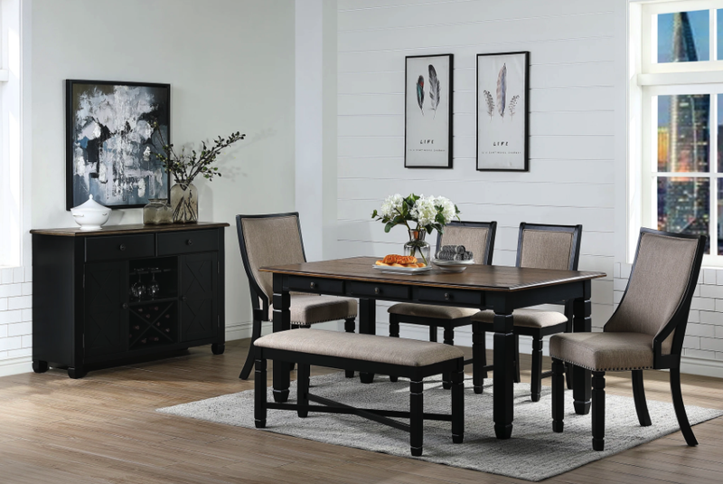 New Classic Furniture Prairie Point 6 Drawer Rectangular Dining Table in BlackPROMO - Sims Furniture