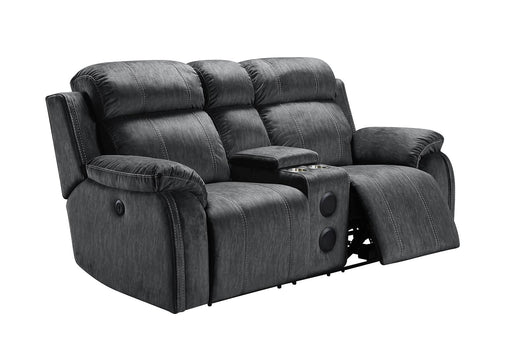 New Classic Furniture Tango Console Loveseat with Speaker and Power Footrest in Shadow - Sims Furniture