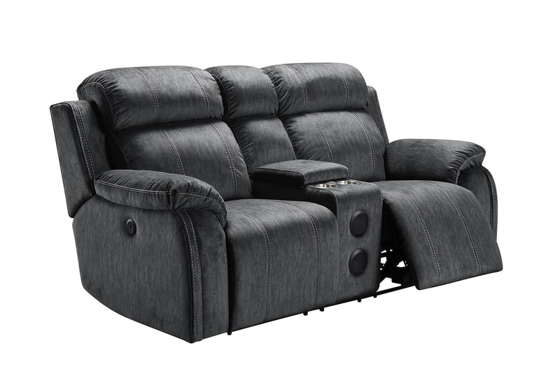 New Classic Furniture Tango Console Loveseat with Speaker in Shadow - Sims Furniture
