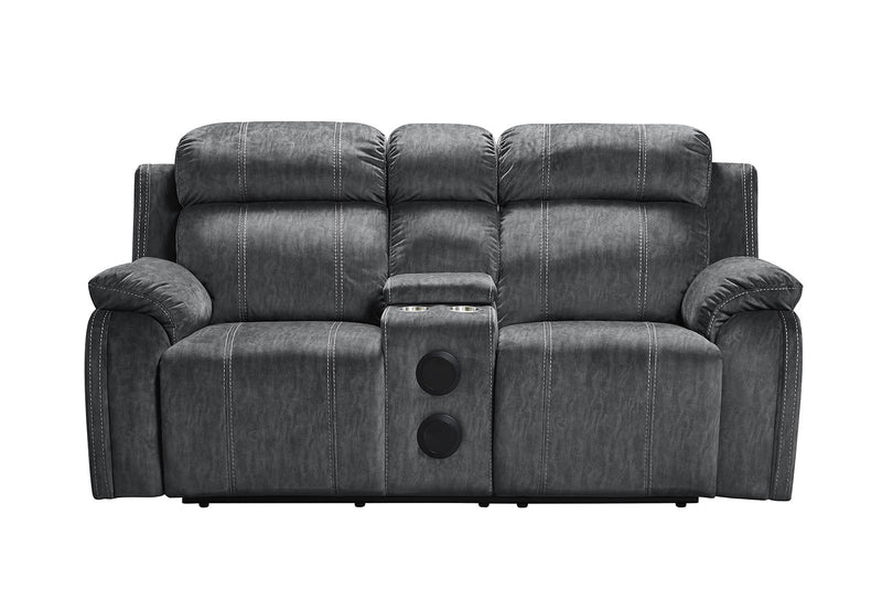 New Classic Furniture Tango Console Loveseat with Speaker and Power Footrest in Shadow - Sims Furniture