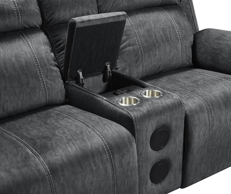 New Classic Furniture Tango Console Loveseat with Speaker in Shadow - Sims Furniture