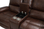New Classic Furniture Taos Dual Recliner Glider Console Loveseat in Caramel - Sims Furniture