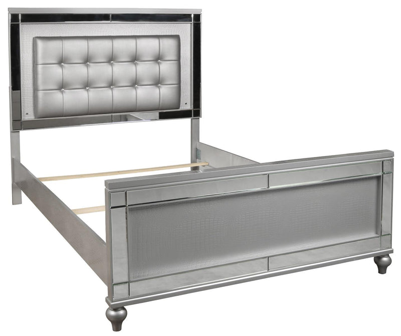 New Classic Furniture Valentino California King Upholstered Lighted Bed in Silver - Sims Furniture