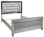 New Classic Furniture Valentino Queen Upholstered Lighted Bed in Silver - Sims Furniture