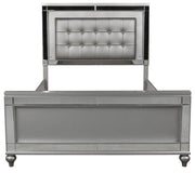 New Classic Furniture Valentino California King Upholstered Lighted Bed in Silver - Sims Furniture