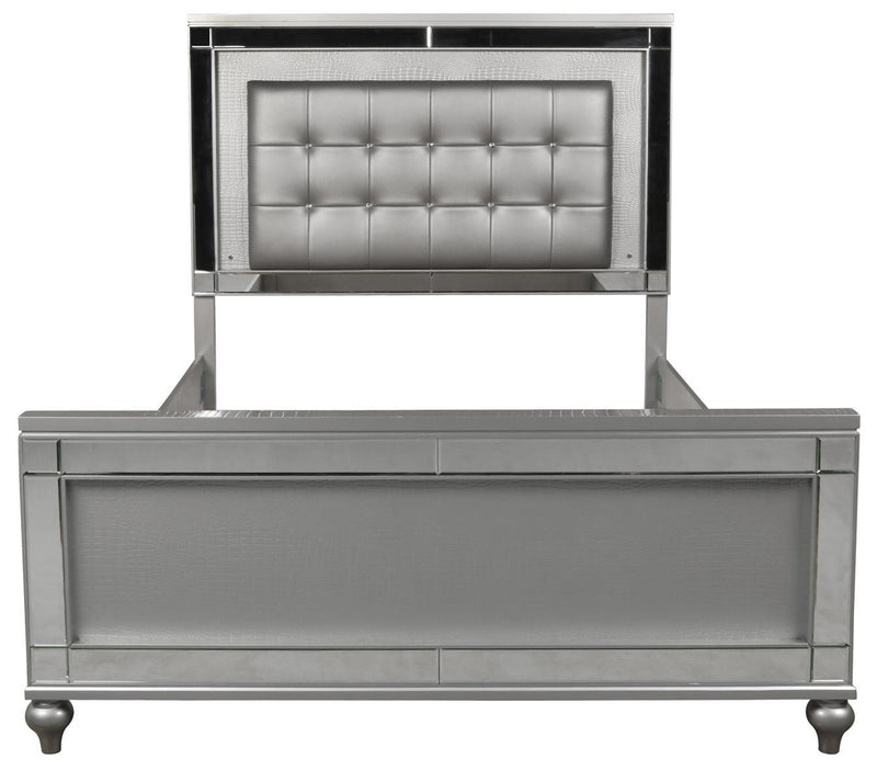 New Classic Furniture Valentino California King Upholstered Lighted Bed in Silver - Sims Furniture