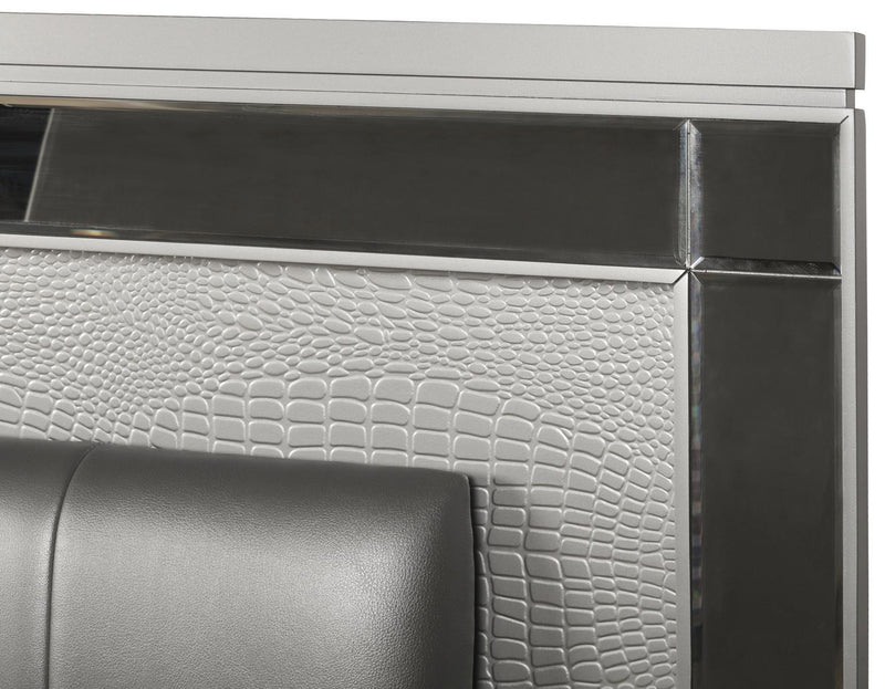 New Classic Furniture Valentino California King Upholstered Lighted Bed in Silver - Sims Furniture