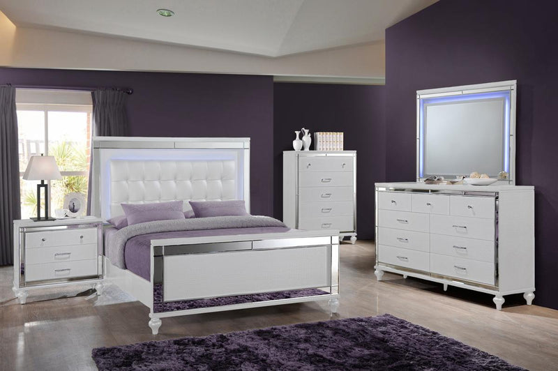 New Classic Furniture Valentino California King Upholstered Lighted Bed in White - Sims Furniture