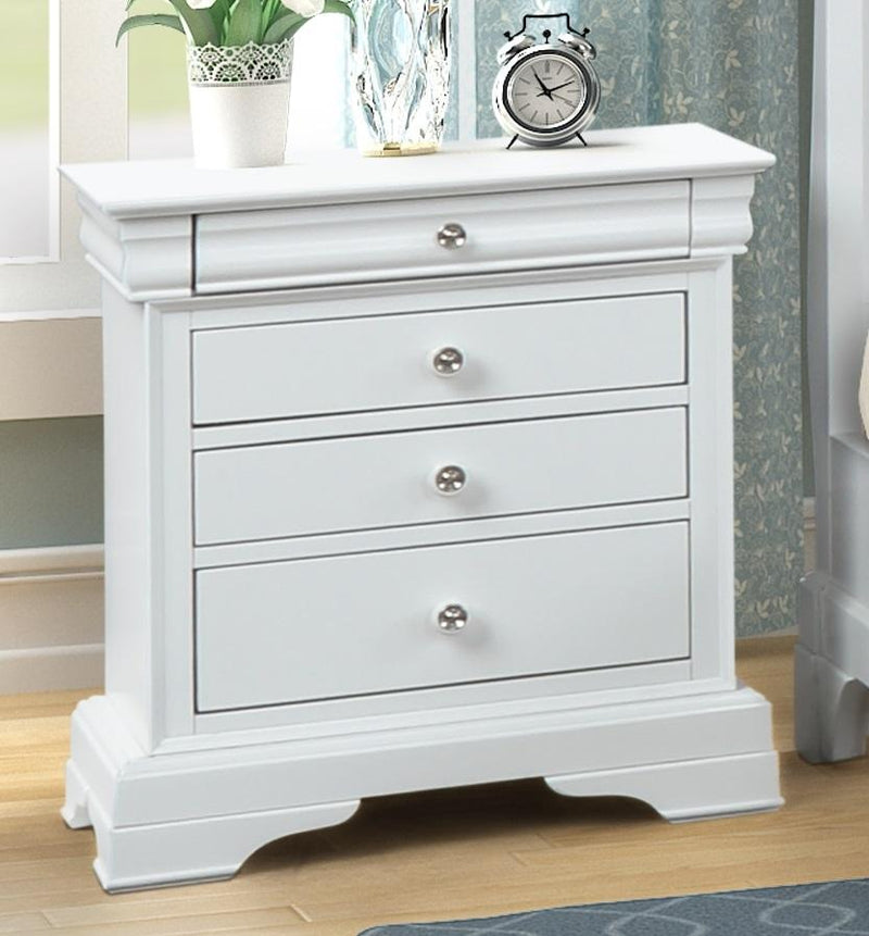 New Classic Furniture Versaille 4 Drawer Nightstand in White - Sims Furniture