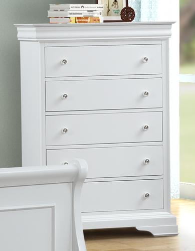 New Classic Furniture Versaille 5 Drawer Chest in White - Sims Furniture