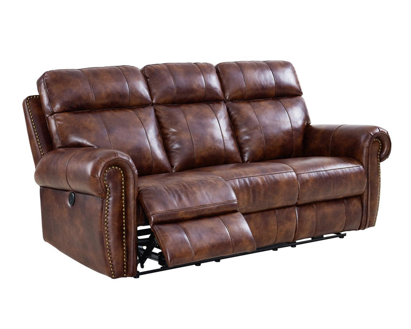 New Classic Roycroft Power Recliner Sofa in Pecan - Sims Furniture