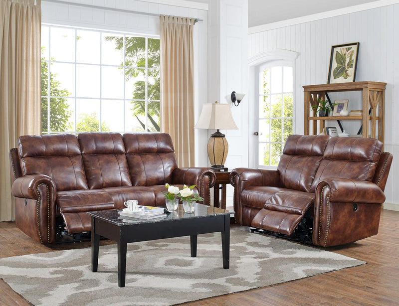 New Classic Roycroft Dual Recliner Loveseat in Pecan - Sims Furniture