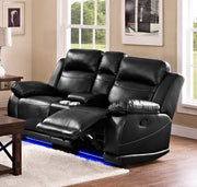 New Classic Vega Dual Recliner Console Loveseat in Premiere Black - Sims Furniture