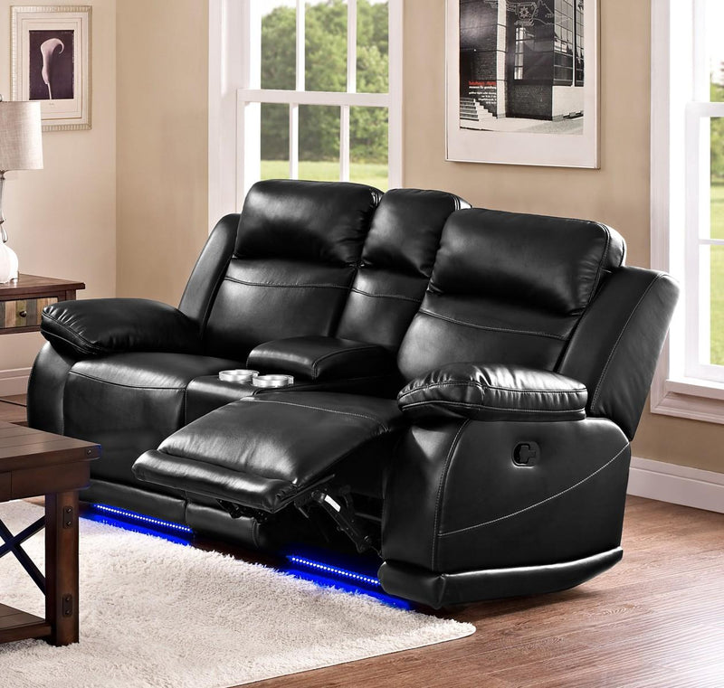 New Classic Vega Dual Recliner Console Loveseat in Premiere Black - Sims Furniture