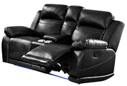 New Classic Vega Dual Recliner Console Loveseat in Premiere Black - Sims Furniture
