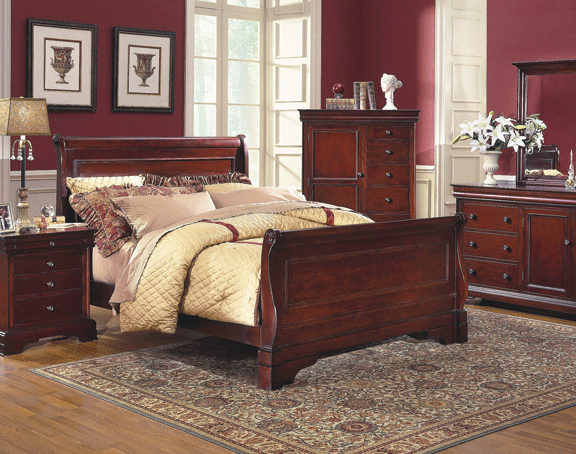 New Classic Versaille Eastern King Sleigh Bed in Bordeaux - Sims Furniture