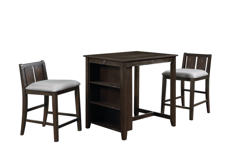 HESTON 36" STORAGE COUNTER TABLE SET W/2 CHAIRS-CHERRY - Sims Furniture
